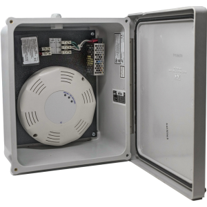 ITE enclosure opened to show a TE and AC power adapter