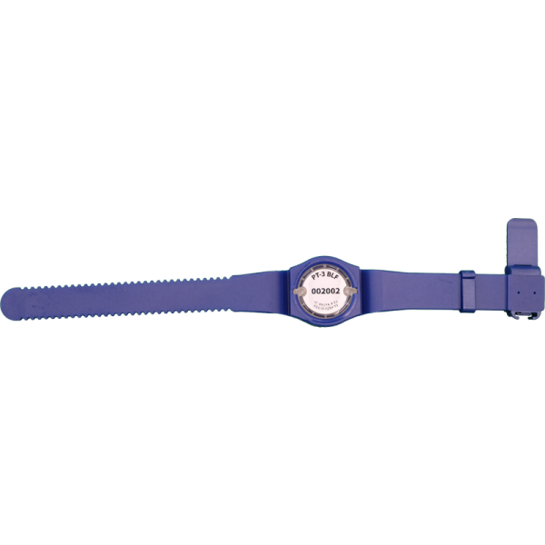 PT-3 tag in blue wristband, bottom view